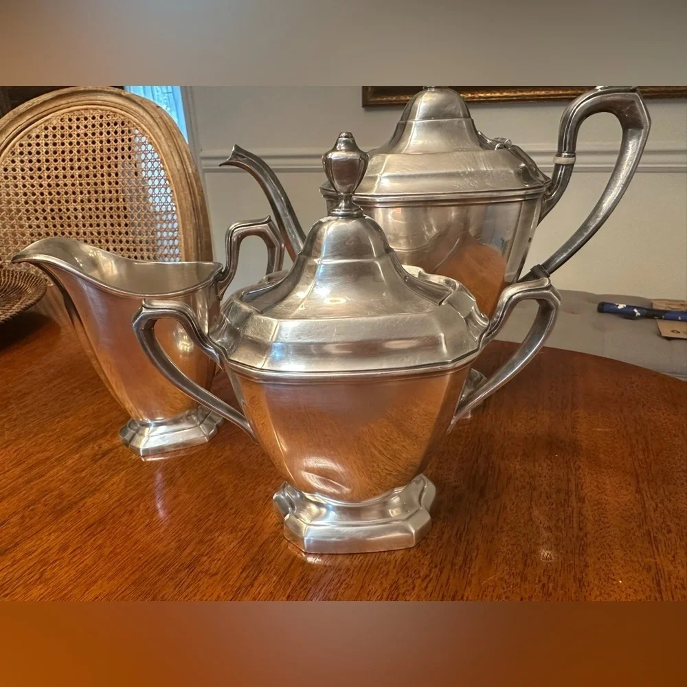 Reed And Barton Triple Plate Coffee Sugar And Creamer Set #4040